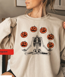 Pumpkin Halloween Sweatshirt, Skeleton Halloween Shirt, Pumpkin…