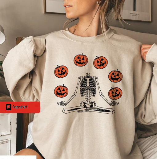 Pumpkin Halloween Sweatshirt, Skeleton Halloween Shirt, Pumpkin Shirt, Fall Sweatshirt for Women