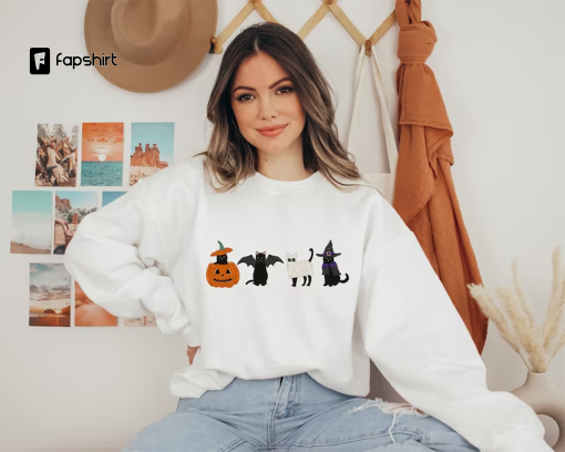 Halloween Sweatshirt, Ghost Shirt, Cat Sweatshirt, Halloween Sweater, Halloween Cat Shirt, Cat Lover Shirt, Black Cat Shirt, Spooky Season