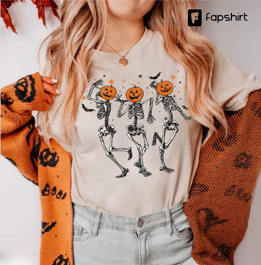 Dancing Skeleton Halloween Shirt, Pumpkin Halloween Sweatshirt, Pumpkin Shirt, Fall Sweatshirt Spooky Season TShirt, Fall Shirts for Women