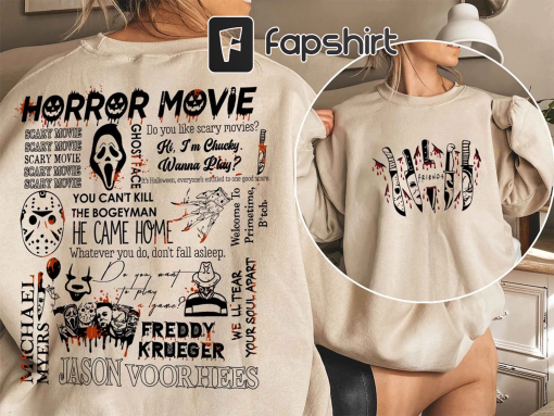 Retro 90s Horror Movie Sweatshirt, Vintage Halloween Horror Character Crewneck, Fall Crewneck, Scream Ghostface, Michael Myers, Freddy, IT