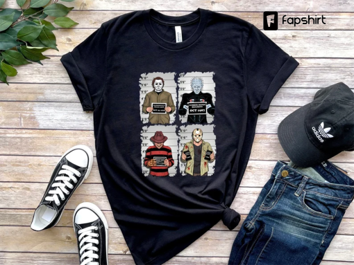 Horror Mugshot Shirt, Horror Movie Characters T-Shirt, Horror Movie Gift, Horror Movie Shirt, Halloween Shirt, Spooky Shirt, 80s Horror