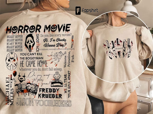 Retro 90s Horror Movie Sweatshirt, Vintage Halloween Horror Character Crewneck, Fall Crewneck, Scream Ghostface, Michael Myers, Freddy