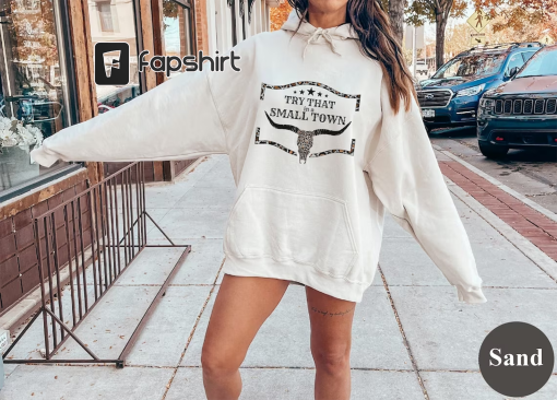 Try That In A Small Town Sweatshirt And Hoodie, Western Shirt, Country Girl Sweatshirt, Leopard and Cowhide Shirt,Original Design 2023 Shirt