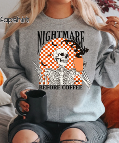 Funny Halloween Sweatshirt, Skeleton Halloween Shirt Coffee…