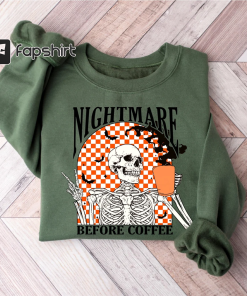 Funny Halloween Sweatshirt, Skeleton Halloween Shirt Coffee…