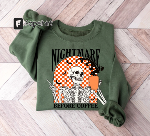 Funny Halloween Sweatshirt, Skeleton Halloween Shirt Coffee Fall Shirt, Fall Sweatshirt for Women skeleton sweatshirt