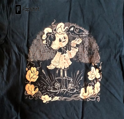 Harvest friendship Pumpkin Head Scarecrow and Crow creepy cute super soft hand screen printed black t-shirt