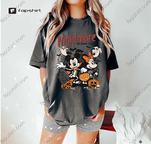 Comfort Colors Disney Halloween Nightmare Shirt, Mickey Minnie Halloween Shirt, Vintage Disney Halloween Shirt, Nightmare On The Main Street