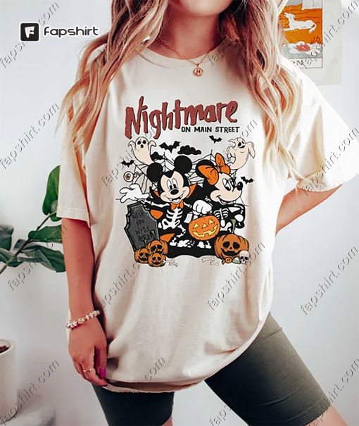 Comfort Colors Disney Halloween Nightmare Shirt, Mickey Minnie Halloween Shirt, Vintage Disney Halloween Shirt, Nightmare On The Main Street