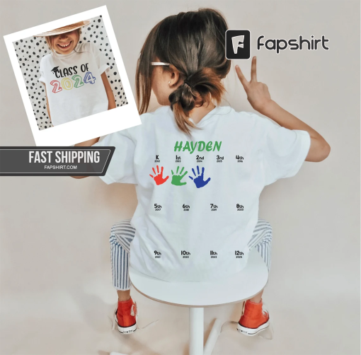 Hand Print Graduation shirt, first day of school, Class of 2024, Add Handprint Every Year, Preschool tee, Back To School,Personalized Shirt