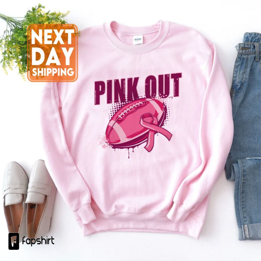 Pink Out Sweatshirt, Breast Cancer Awareness Shirt, Football Halloween Crewneck, Pink Ribbon Leopard Hoodie