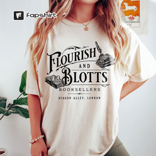 Flourish Blotts Comfort Color Shirt, Bookish Shirt, HP Fan, Potter Shirt Wizard Book Magic Wizard Vintage tee Witchcraft School Gift For Her