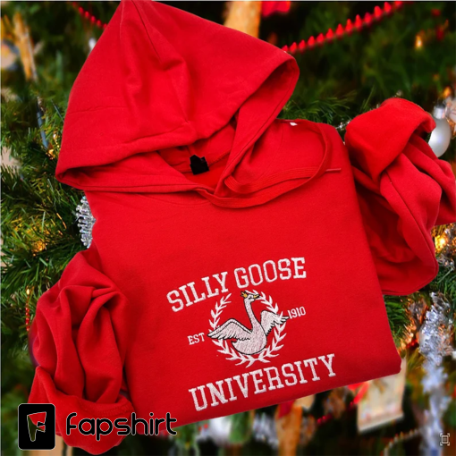 Silly Goose University Embroidered Crewneck Hoodie | Unisex Sweatshirt | College Pullover | Trending Sweater | Unique Gift Idea