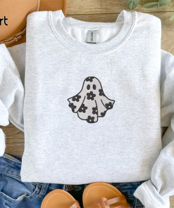 EMBROIDERED Daisy Flower Ghost Sweatshirt, Halloween Sweatshirt,…