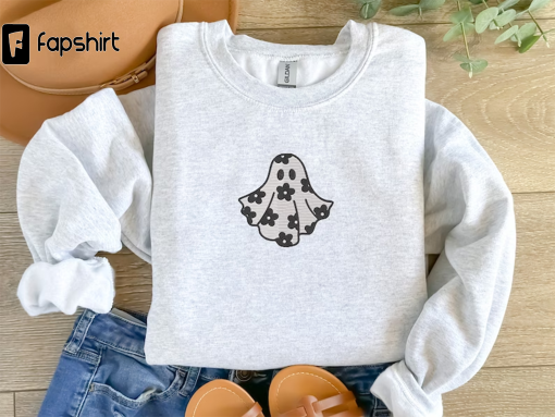 EMBROIDERED Daisy Flower Ghost Sweatshirt, Halloween Sweatshirt, Fall Sweatshirt for Men and Women, Halloween Crewneck, Funny, Spooky, Ghost