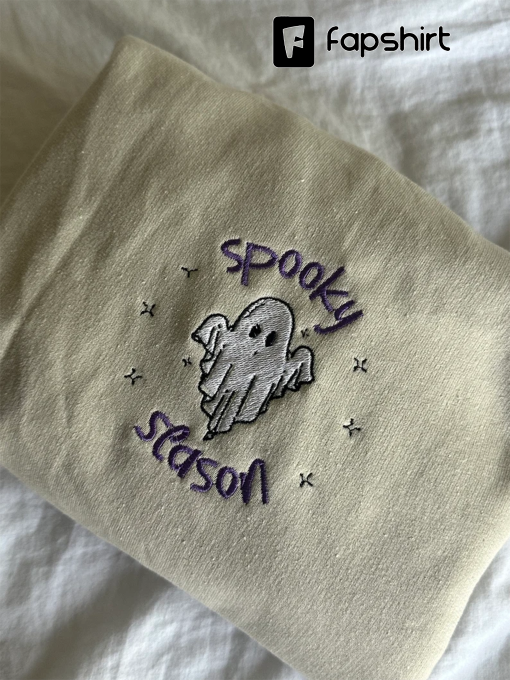 Spooky Season Embroidered Ghost Sweatshirt, Halloween Sweatshirt, Fall Sweatshirt for Women, Halloween Crewneck, Cute Ghost Shirt