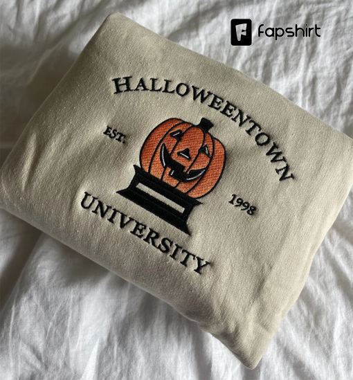 Halloween Town University Embroidered Halloween crewneck sweater