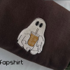 Embroidered Ghost Sweatshirt, Halloween Sweatshirt, Black Cat, Fall Sweatshirt for Women, Halloween Crewneck, Ghost Shirt, Spooky Season