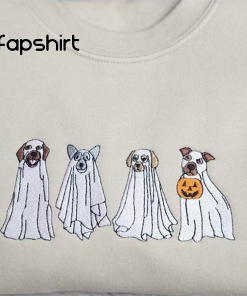 Embroidered Ghost Dogs Halloween Sweatshirt, Halloween Ghost…