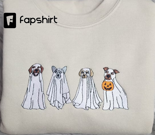 Embroidered Ghost Dogs Halloween Sweatshirt, Halloween Ghost Dogs Embroidered Unisex Sweatshirt or Hoodie