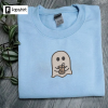 Embroidered Cat Ghost Comfort Colors Shirts | Halloween Ghost T-Shirts | Cute Halloween Apparel | Comfort Colors Tee | Bats and cats ghost