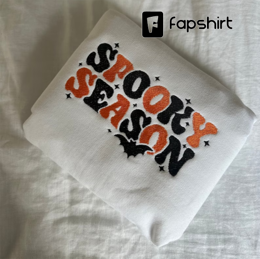 Spooky Season Embroidered Sweatshirt, Halloween Embroidered Crewneck Sweatshirt, Embroidered Adult Sweatshirt, Many Colors