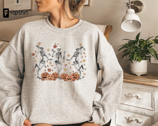 Dancing Skeleton Sweatshirt, Pumpkin Sweater, Pumpkin Skeleton Shirt, Fall Sweatshirt, Halloween Party Sweatshirt, Spooky Season Sweatshirt