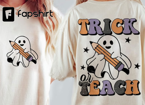 Trick or Teach svg, Spooky Teacher Shirt, Ghost svg, Halloween svg, Retro svg, Funny Halloween png, svg file for cricut