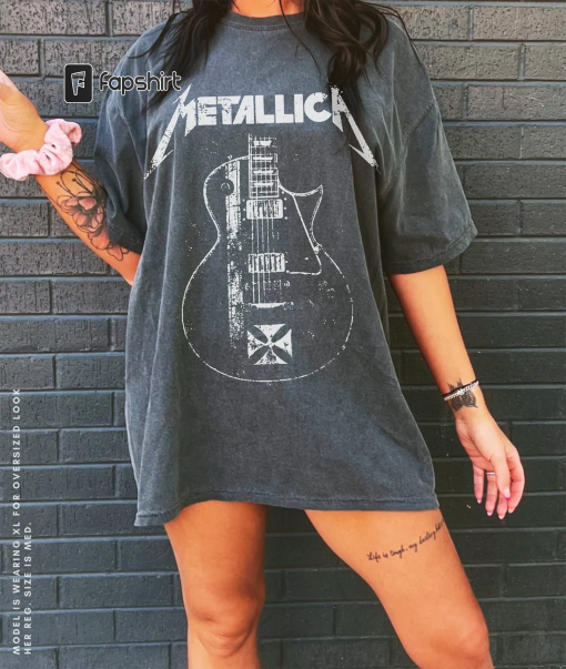 Metallica Unisex Shirt Distressed Guitar Tee Vintage Band Tee Metallica Tour Oversized T-Shirt Music Rock Festival Clothes