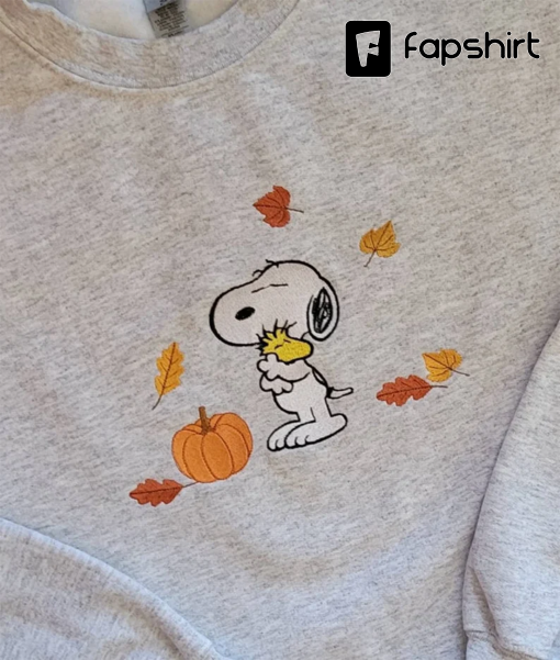 Embroidered Snoopy Halloween Sweatshirt, Hoodie, Snoopy Hug Woodstock Fall Pumpkin Halloween Cartoon Dog Embroidery Crewneck Sweatshirt