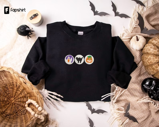 Embroidered Halloween Cookie Sweatshirt | Trendy Spooky Crewneck | Embroidered Sweatshirt | Oversized Fall Sweatshirt