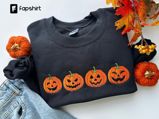 Pumpkin Face Halloween Embroidery Sweatshirt