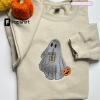 EMBROIDERED Retro Ghost Dogs Sweatshirt, Halloween Sweaters for Him and Her, Sweaters for Fall, Embroidered Sweatshirt, Clothing for Fall