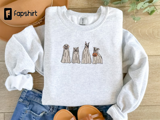 EMBROIDERED Retro Ghost Dogs Sweatshirt, Halloween Sweaters for Him and Her, Sweaters for Fall, Embroidered Sweatshirt, Clothing for Fall