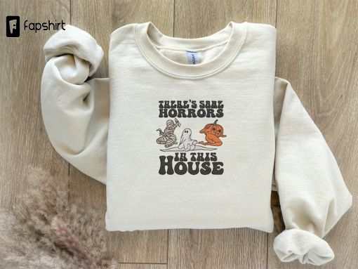 EMBROIDERED Horrors In This House Sweatshirt, Halloween Sweater for Him and Her, Sweaters for Fall, Embroidered Sweatshirt, Funny Sweaters