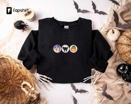 Embroidered Halloween Cookie Sweatshirt | Trendy Spooky Crewneck | Embroidered Sweatshirt | Oversized Fall Sweatshirt