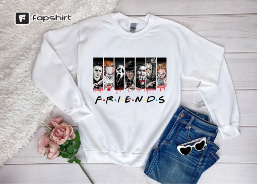 Horror Characters Friends Sweatshirt, Friends Halloween Sweatshirt, Horror Movie Characters Sweatshirt, Halloween Horror Movie Fan Gift