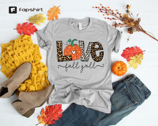 Love Fall Y’All Shirt, Leopard Print Fall Shirt, Thanksgiving,Hello Pumpkin, Fall Vibes, Peace Love Thanksgiving, Family Thanksgiving Shirt