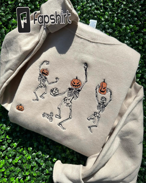 Dancing Skeleton Sweatshirt and Hoodie, Funny Halloween Skeleton Sweatshirt, Halloween Party Sweatshirt, Halloween embroidered