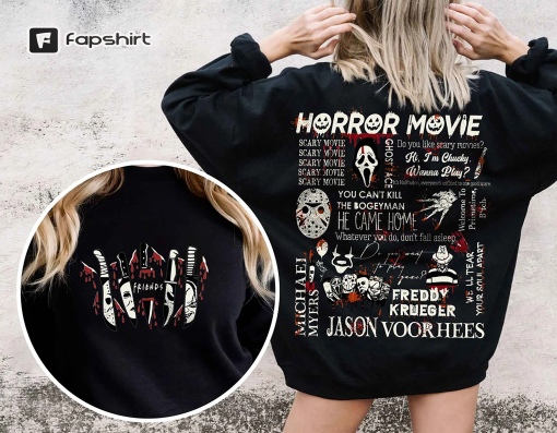 Retro 90s Horror Movie Sweatshirt, Vintage Halloween Horror Character Crewneck, Fall Crewneck, Scream Ghostface, Michael Myers, Freddy, IT