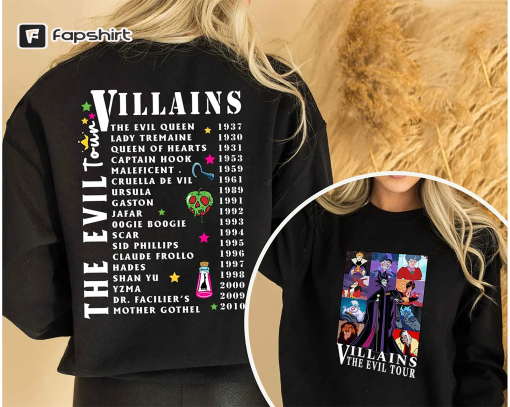 Disney Villains The Eras Tour Shirt, Disney Villains Characters Concert Music Shirt, Disney Evil Friends, Disney Evil Tour, Midnight Album