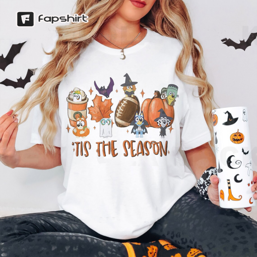 BIuey Fall Tis The Season Funny Shirt, BIuey Halloween Shirt, BIuey Trick Or Treat Costume Shirt, Bluedog Family Halloween Sweatshirt