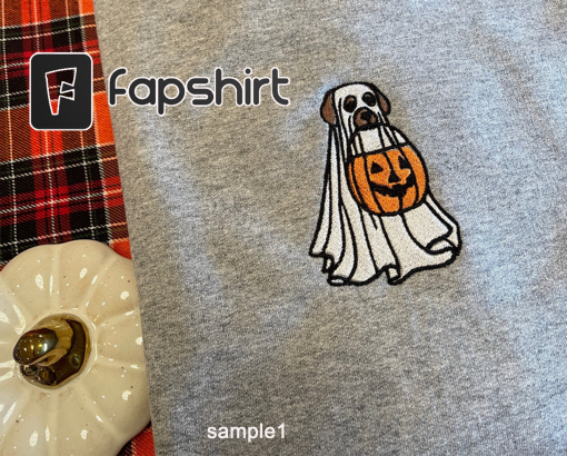 Trick or Treating Ghost Dog Embroidered Hoodie with custom colours