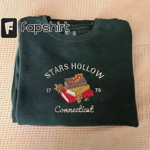 Stars Hollow Connecticut EMBROIDERED Sweatshirt, Fall Comfort Colors® Shirt, Autumn Shirt, Halloween Gift for Friends