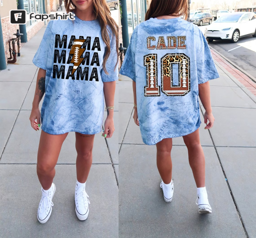 Cute Custom Football Mom Shirt with Kid’s Name and Number, Game day football season shirt for Mom, Youth Boy Personalized Mama Football Tee