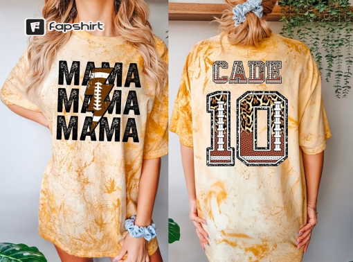 Cute Custom Football Mom Shirt with Kid’s Name and Number, Game day football season shirt for Mom, Youth Boy Personalized Mama Football Tee