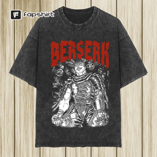 Ber Guts Vintage Washed Shirt, Anime Manga Unisex Shirts, Cool Japanese Anime Graphic Tees Gift