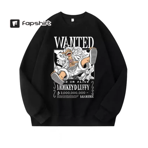 Japanese Style One Piece Luffy Nika Five Gears Anime Pull Over Sweater for Men and Women, One Piece Fan Art, Comfy Sweatshirt