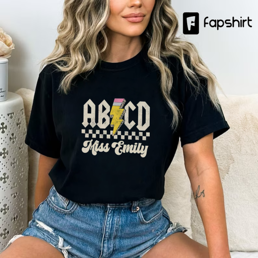 Custom Teacher Shirt Retro ABCD Teacher Name Shirts For Back to School Teacher Appreciation Gift Customized Name Teacher TShirt Cute Trendy